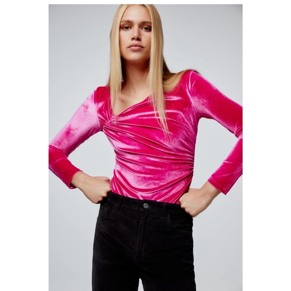 ZARA Pink Velvet Bodysuit - Size medium - Picture 6 of 6